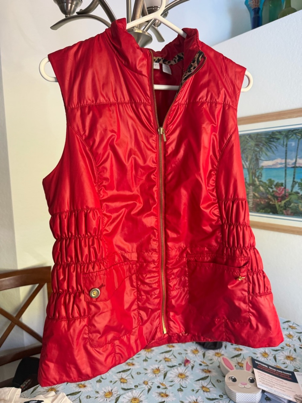 Women's Red Quilted Sleeveless Zip Vest